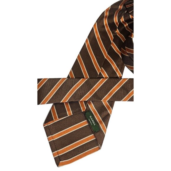 BARBA 7fold Men's 100% Silk Necktie LUXURY Tie Brown Striped W:3.7" EUC - Picture 5 of 7
